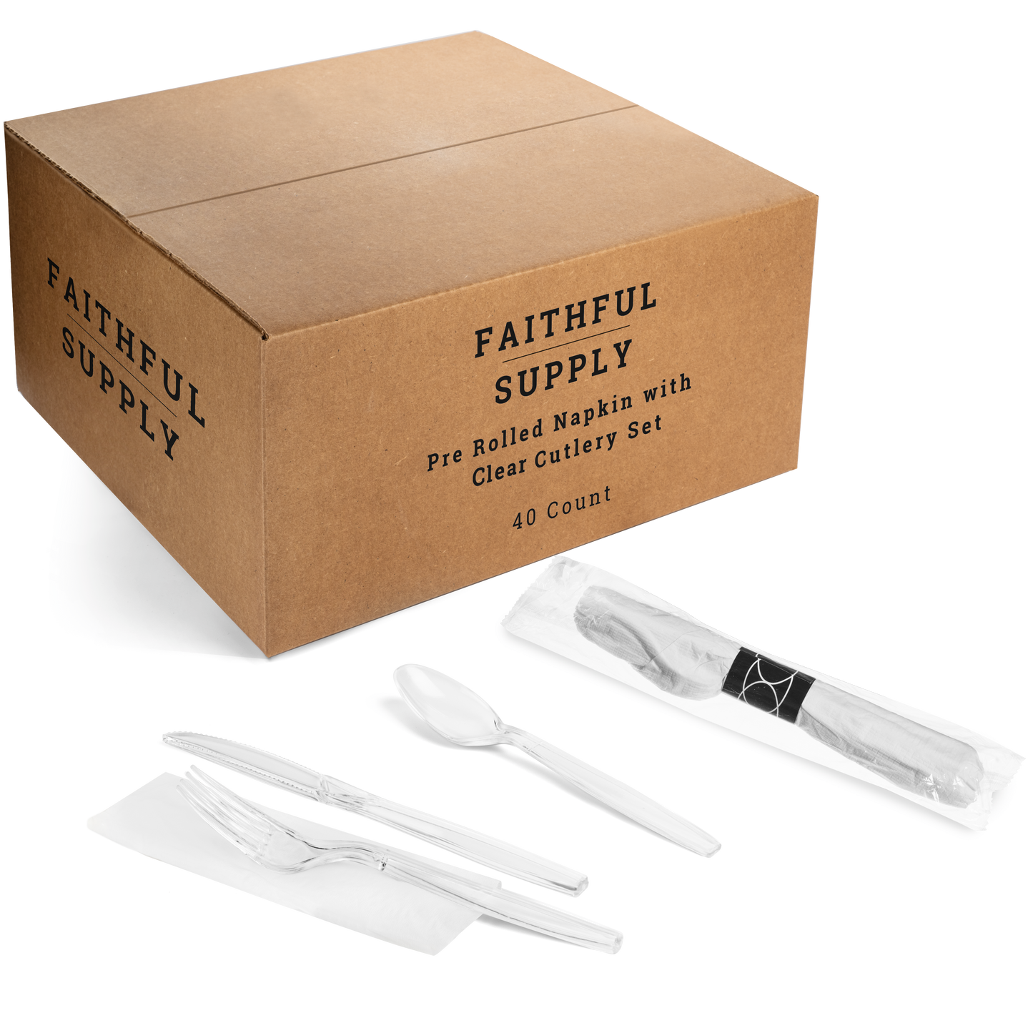 600 ct Pre Rolled Napkin with Plastic Silverware Sets - Extra Heavy Duty Knife Fork Spoon Napkin Sets - Individually Wrapped Packets