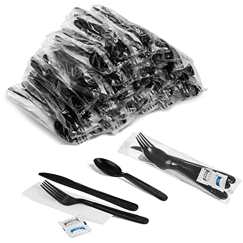 Plastic Cutlery Packets - Individually Wrapped with Fork, Knife, Spoon and Salt/Pepper Packets