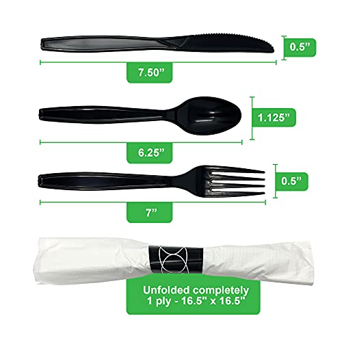 200 ct Pre Rolled Napkin with Plastic Silverware - Extra Heavy Duty Knife Fork Spoon Napkin Sets - Individually Wrapped Packets